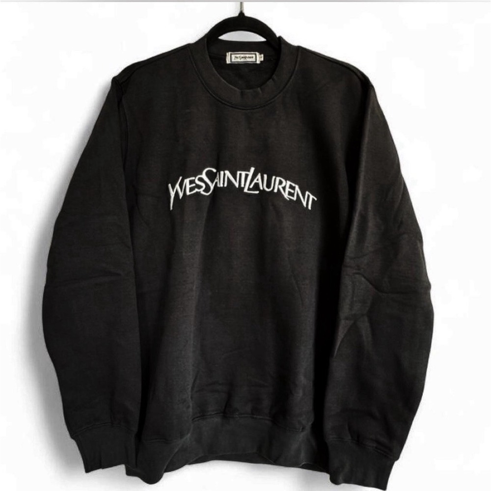 Vintage YSL Yves Saint Laurent Sweatshirt Men's Size L Black Embroidered Logo